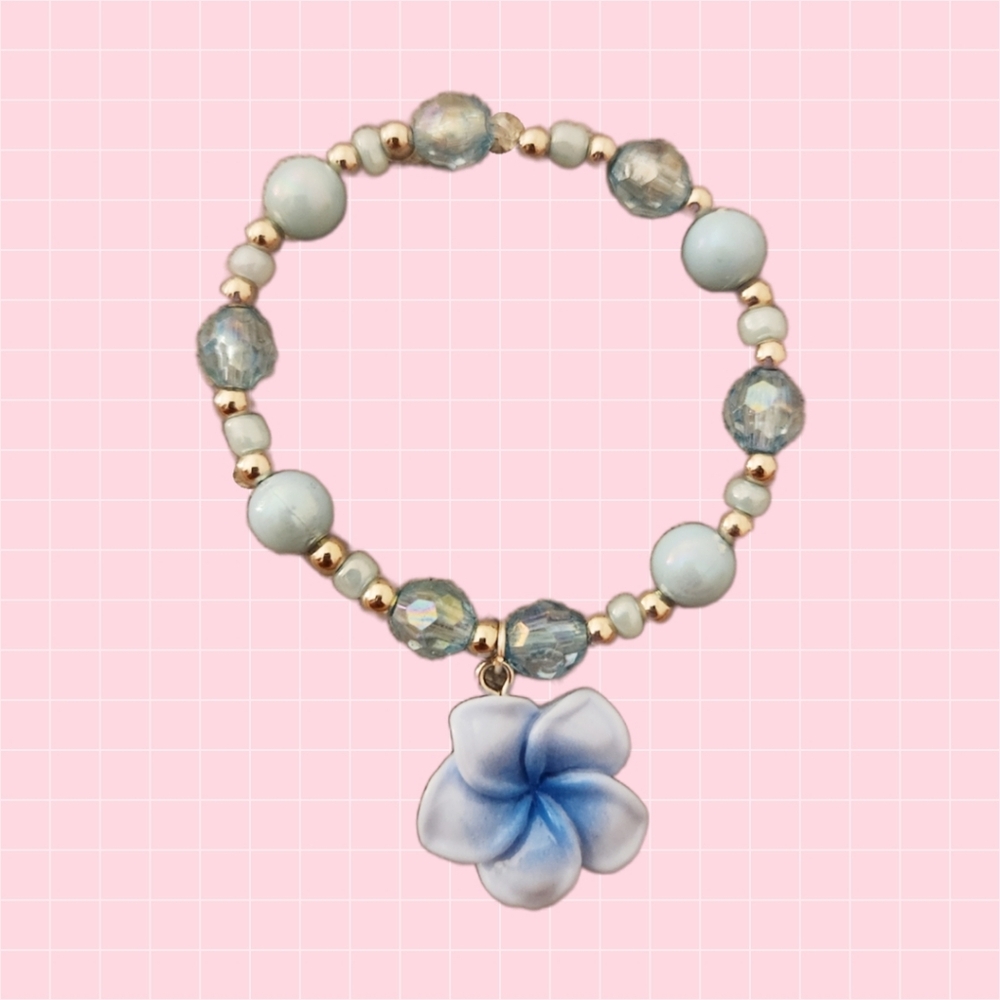 Blue Plumeria Beaded Bracelet